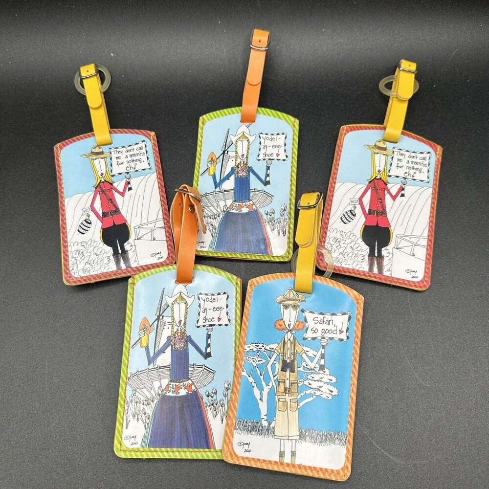 Dolly Mamas By Joey Luggage Tag Set of 5 Africa Holland Canada Kitschy